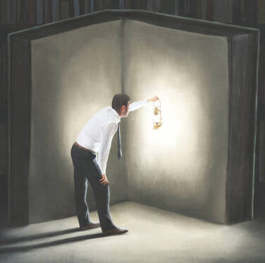 Illustration of man with lamp reading a big book in the night, surreal concept TROYEER AVIZAN